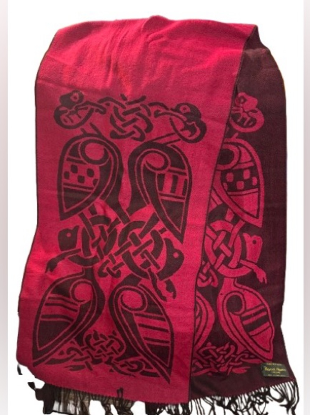 Patrick Francis Ireland Red Celtic Book of Kells Reversible Wool Scarf (Red)